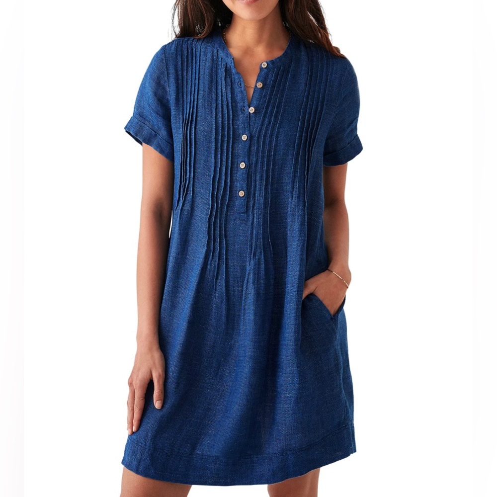 FAHERTY Gemina Linen Dress — Stripe Oca Ocean-Catalina